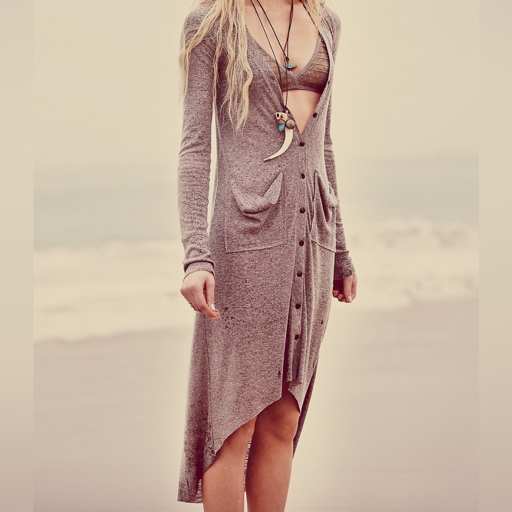 Free People Ribbed Up Maxi Button-Front Heathered Cardigan, S, Red, LIKE NEW!!